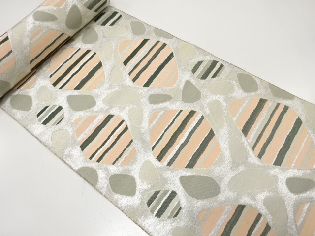 アンティーク　横段に石畳模様織り出し　八寸帯地反物